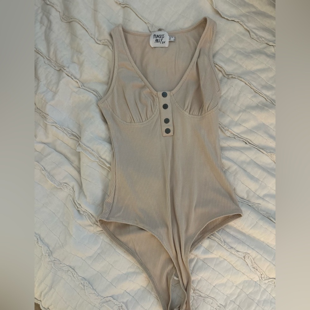 Princess Polly Cream Ribbed Bodysuit